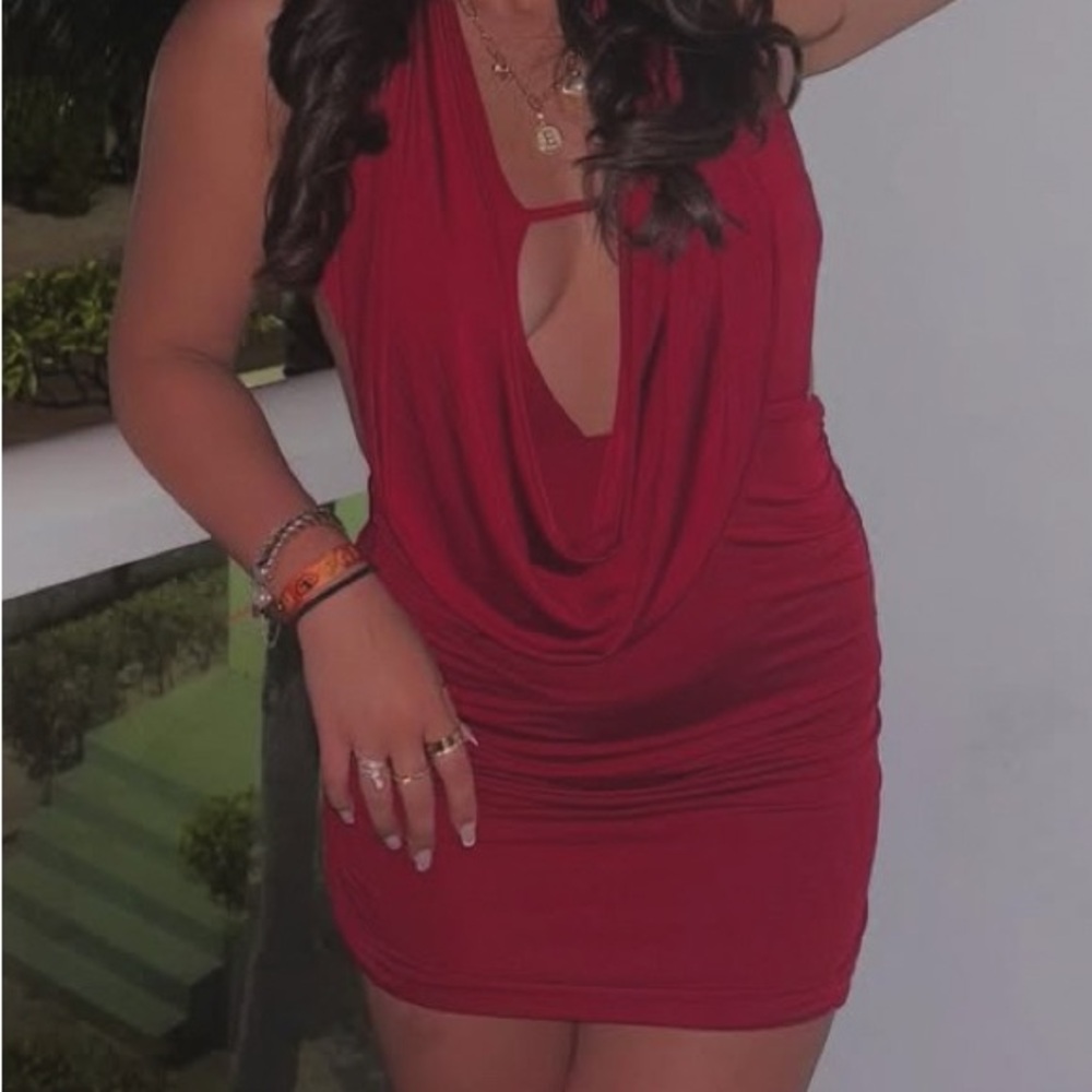 Elegant Red Draped Dress